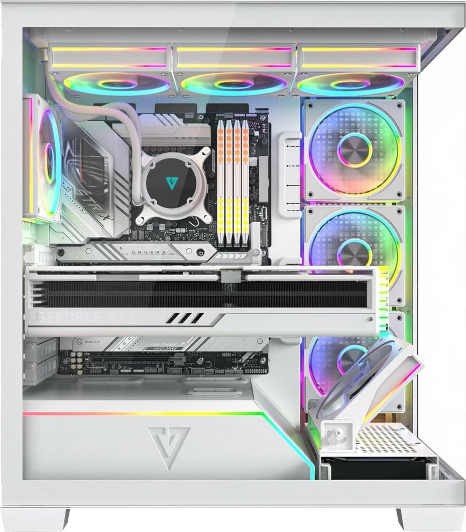 Kasë MODECOM Volcano Stellar Plus ARGB Midi 8F, ATX/mATX/ITX, 8 ventilatorë ARGB me kontrollues, USB-C, xham i kalitur, e bardhë