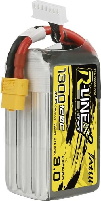 Bateri LiPo Tattu R-Line Version 3.0, 1300mAh, 22.2V, 120C, 6S1P, XT60