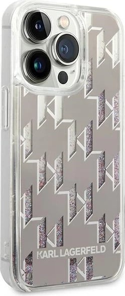 Mbështjellës Karl Lagerfeld KLHCP14XLMNMS për iPhone 14 Pro Max 6.7", hardcase, Liquid Glitter Monogram, argjendtë