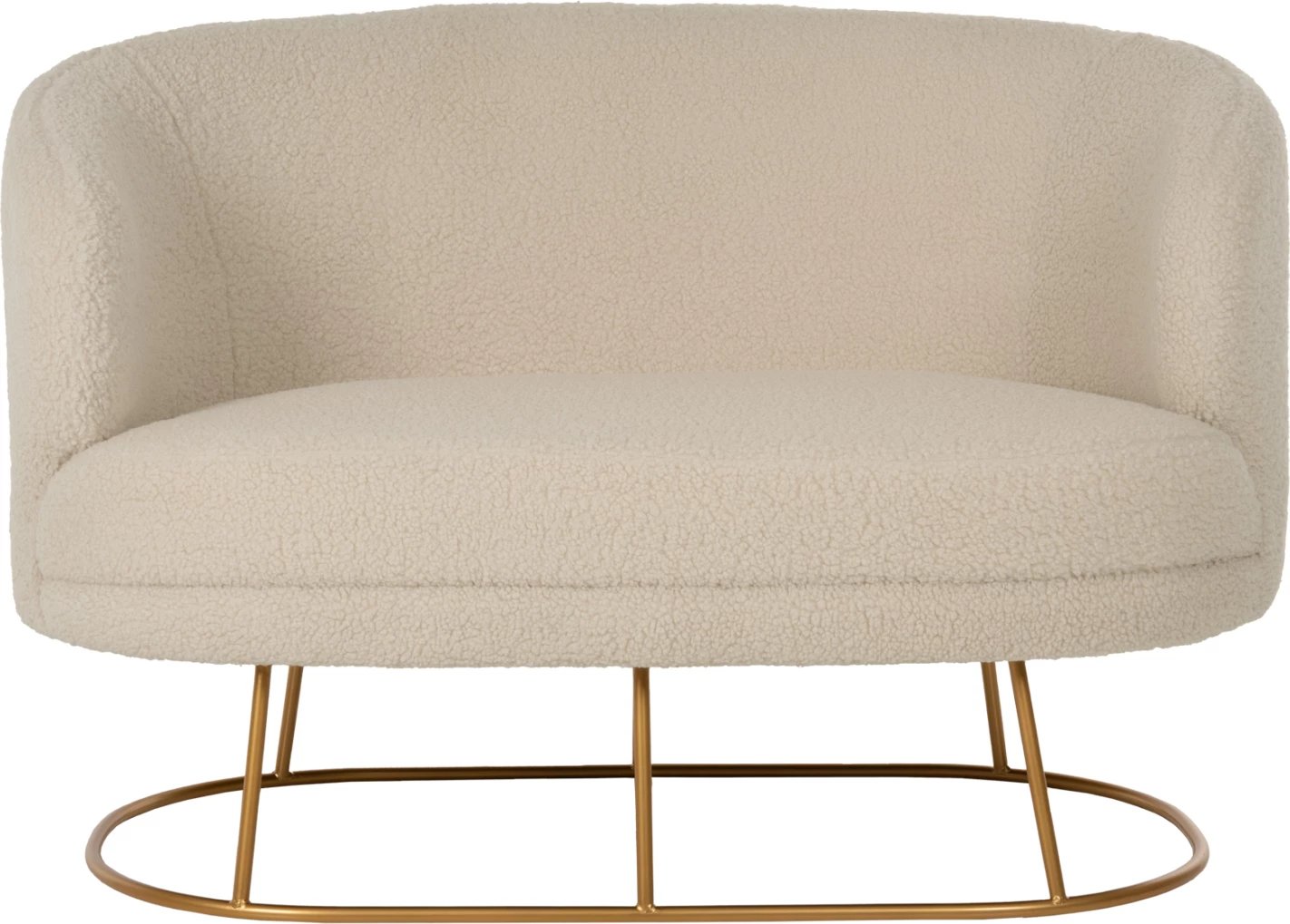 Divan dy vendësh ARIEN FH8492.20 pëlhurë boucle ngjyrë krem dhe bazë metalike e artë 130x75x85Hcm