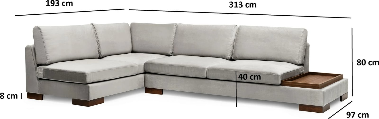 Këndare Atelier del Sofa Tulip, kënd i majtë, pa puf, ngjyrë gri e çelët