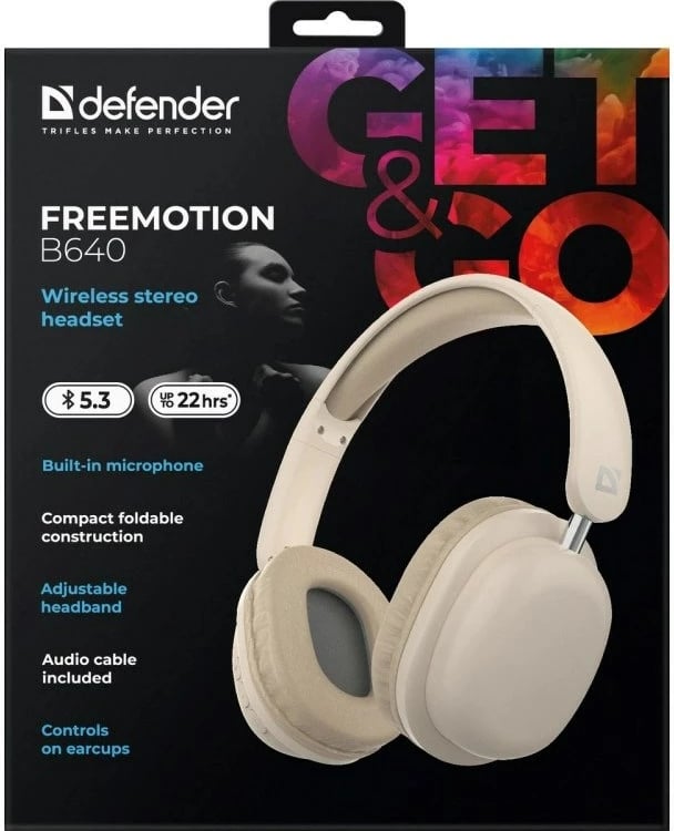 Kufje pa tela Defender FreeMotion B640, Bluetooth, USB-C, Bezhë