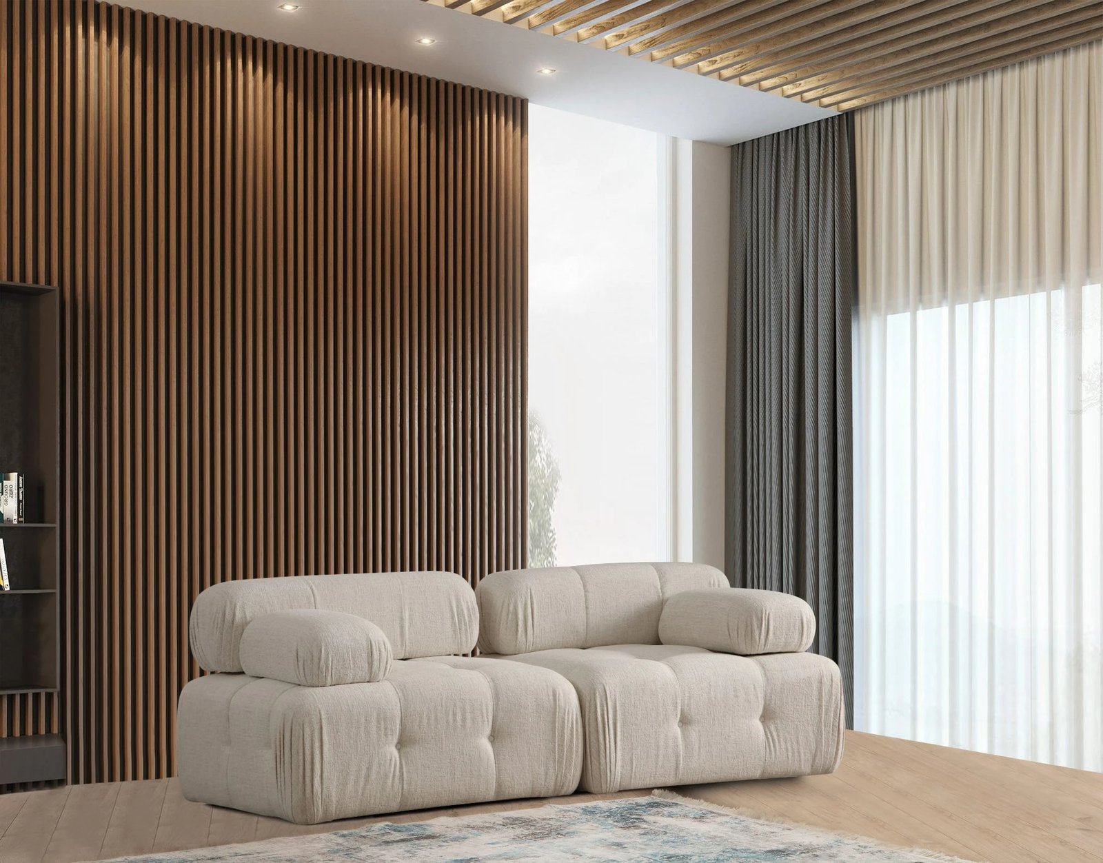 Divan dy ulëshe Atelier del Sofa, Doblo 2 ulëse, bouclette krem