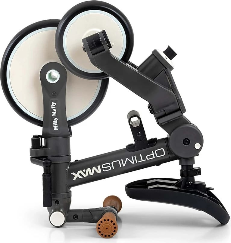 Tricikletë/biçikletë ekuilibri 5‑në‑1, Milly Mally, Optimus Max, dorezë prindi me 4 nivele, rrota shkumë, sedilje e rregullueshme, palosshme, gri e errët