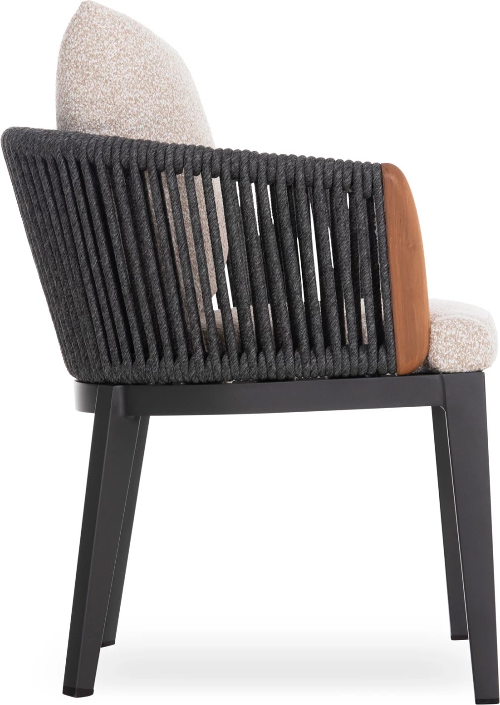 Karrige ngrënie për jashtë, alumin, litar dhe dru tik, ngjyrë bezhë, AUGUSTUS, 58.9x61.5x70.4cm