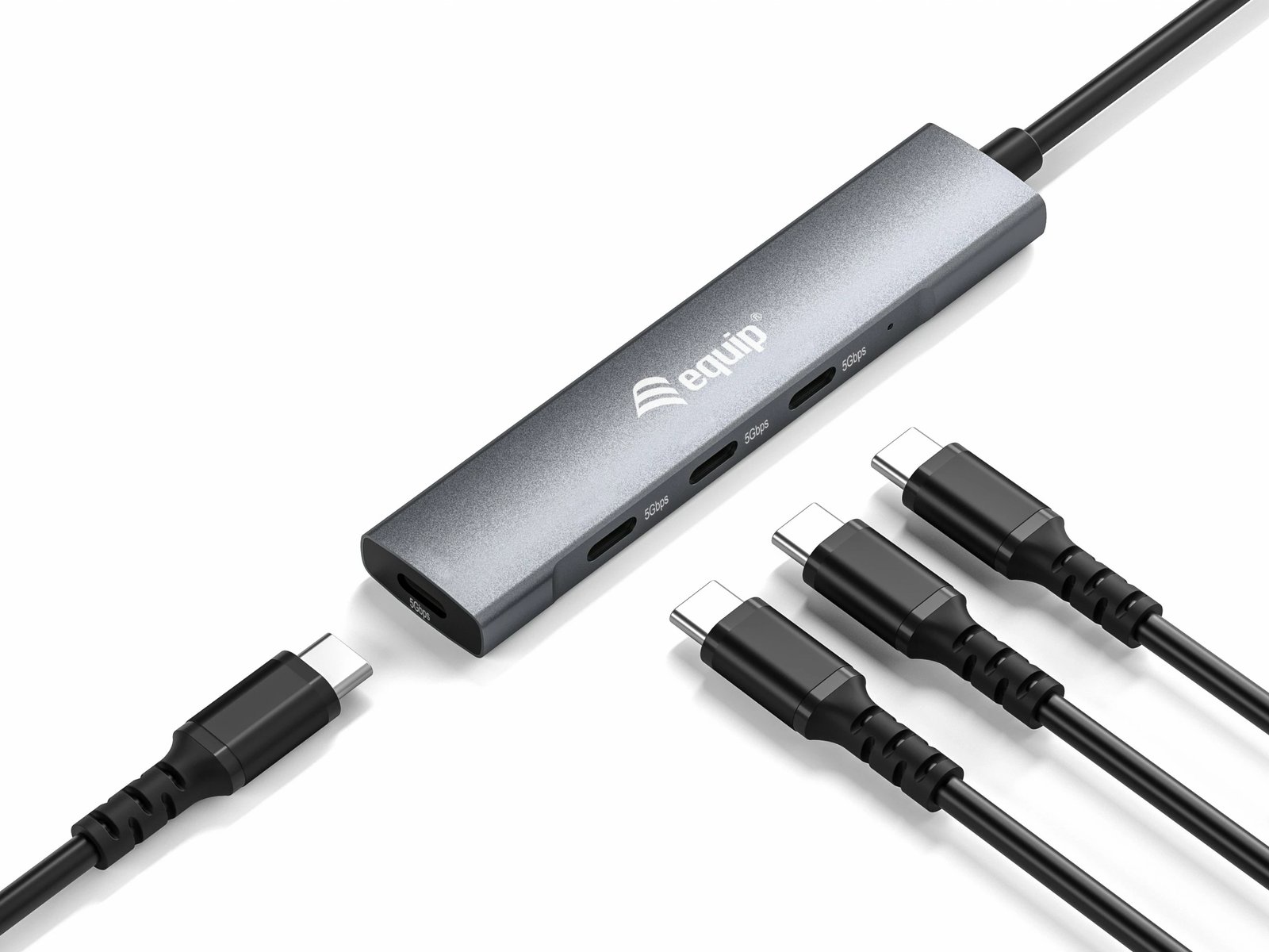 USB hub Equip 4 porte USB 3.2 Gen 1 Type-C, alumini, zi, argjendt, 0.15m