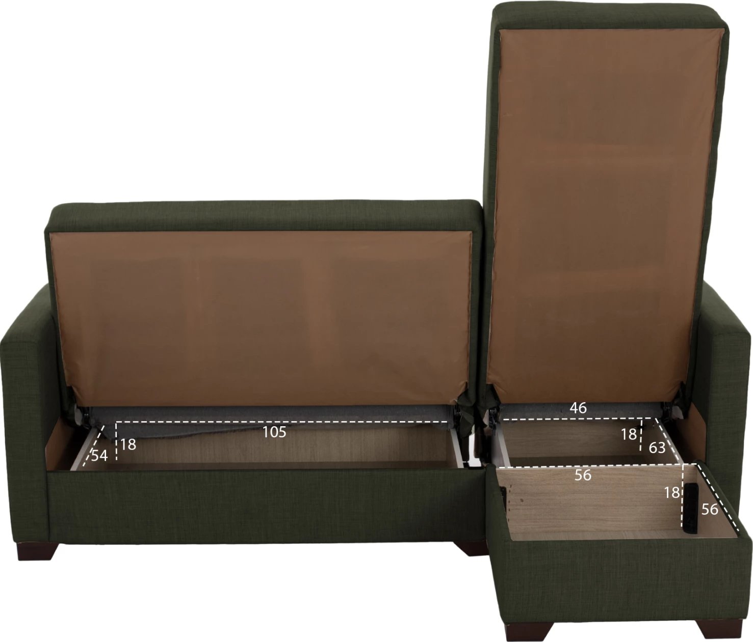 Divan këndor me shtrat, ngjyrë ulliri e errët, FH3244.05, 200x133x77 cm