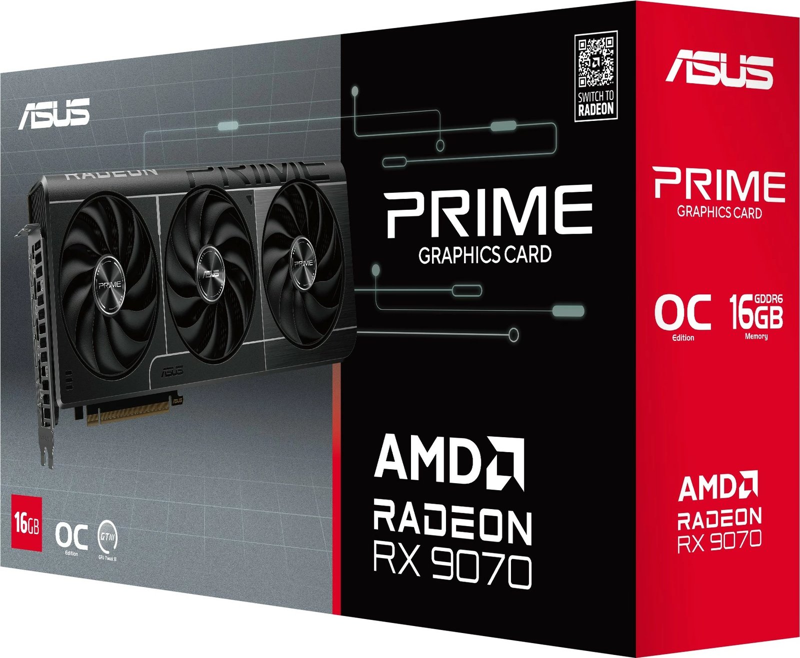 Kartelë grafike ASUS Radeon RX 9070 PRIME OC 16GB, PCI Express 5.0, e zezë