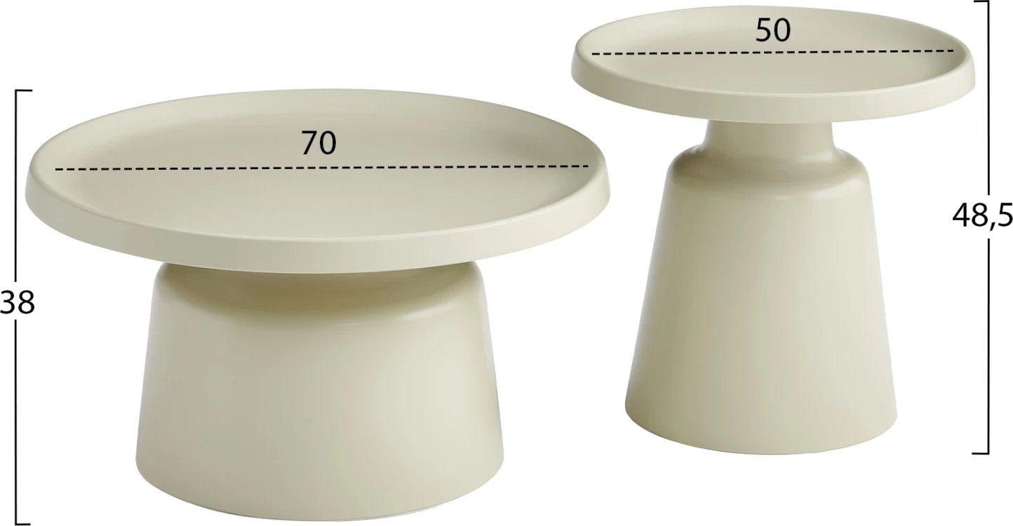 Set 2 tavolina kafeje RINKON2, metal, ngjyrë shampanjë, FH18304.04, Φ50cm & Φ70cm