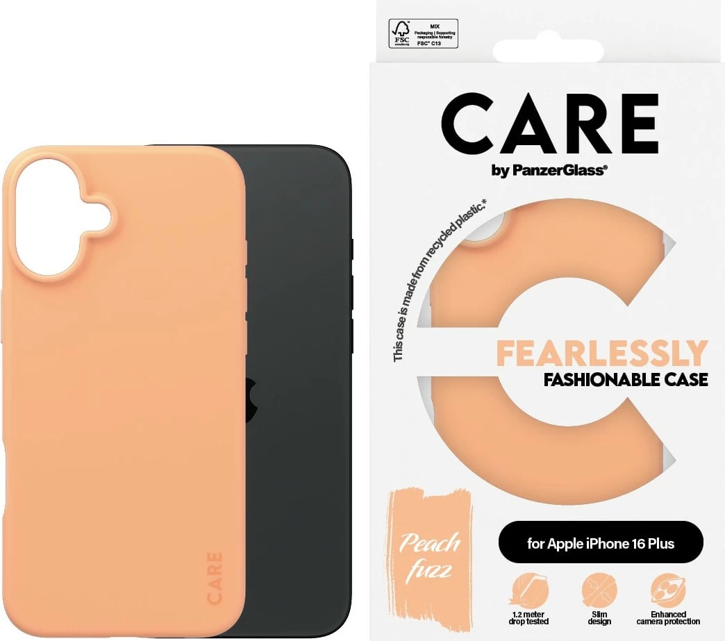 Mbështjellës PanzerGlass CARE Case Fashion Peachy për iPhone 16 Plus, silikon, rozë