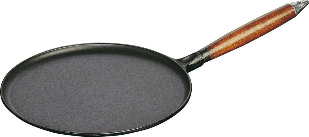 Tigan për pallaçinka STAUB 28 cm, me dorezë druri, Zi