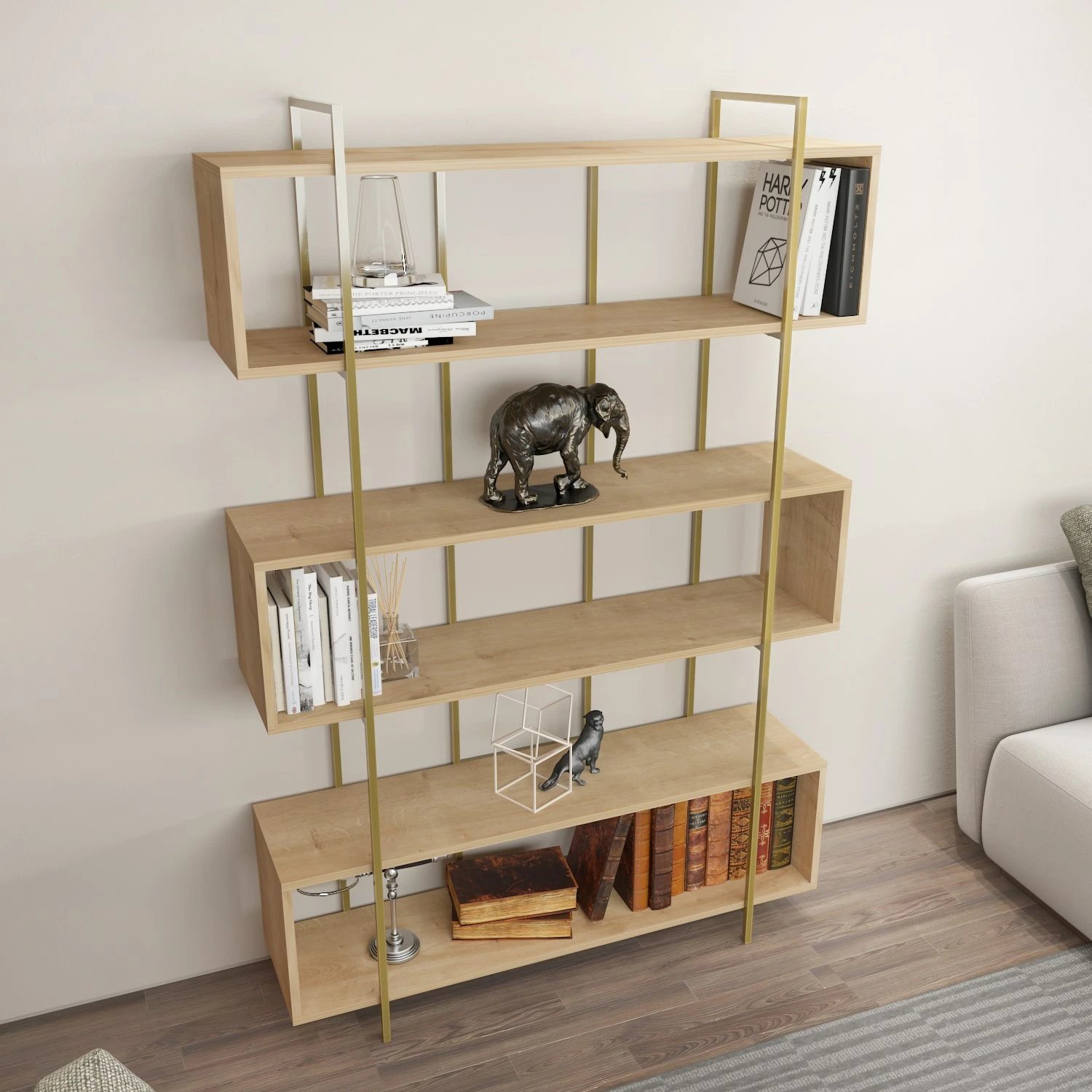Raft librash Hanah Home, Bruti, ngjyrë lisi dhe ari