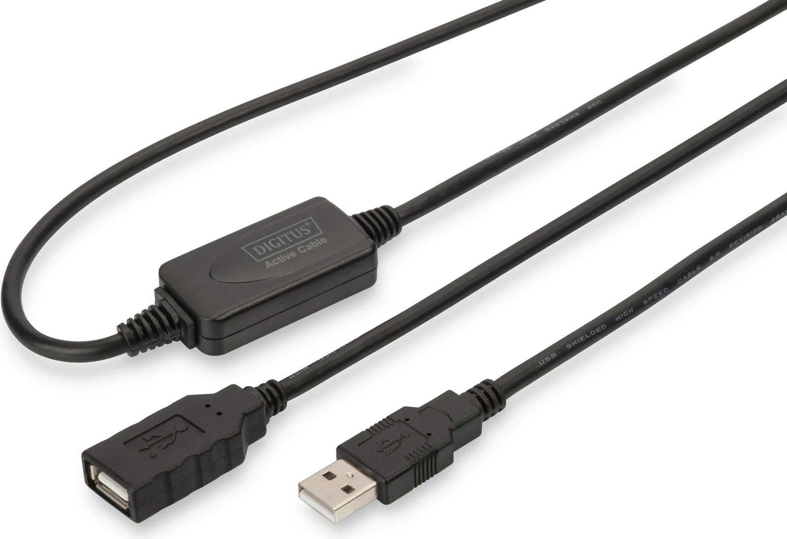 Kabëll USB 2.0 aktiv zgjatës Digitus, 10m, USB A mashkull në USB A femër, e zezë