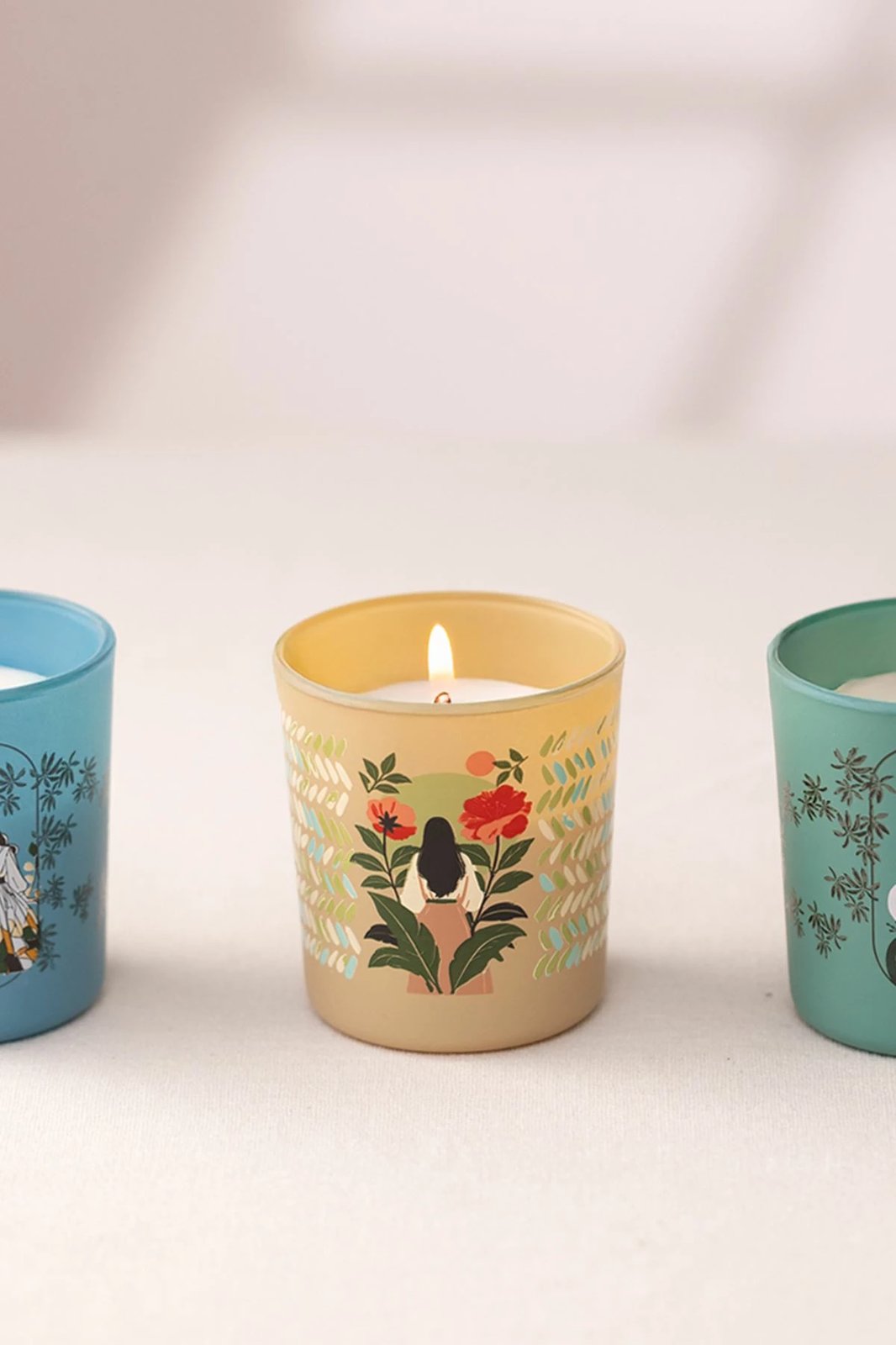 Set qirinjsh (3 copë), Evila Originals, Secret Garden, ngjyrë kaltër, e gjelbër, mustardë