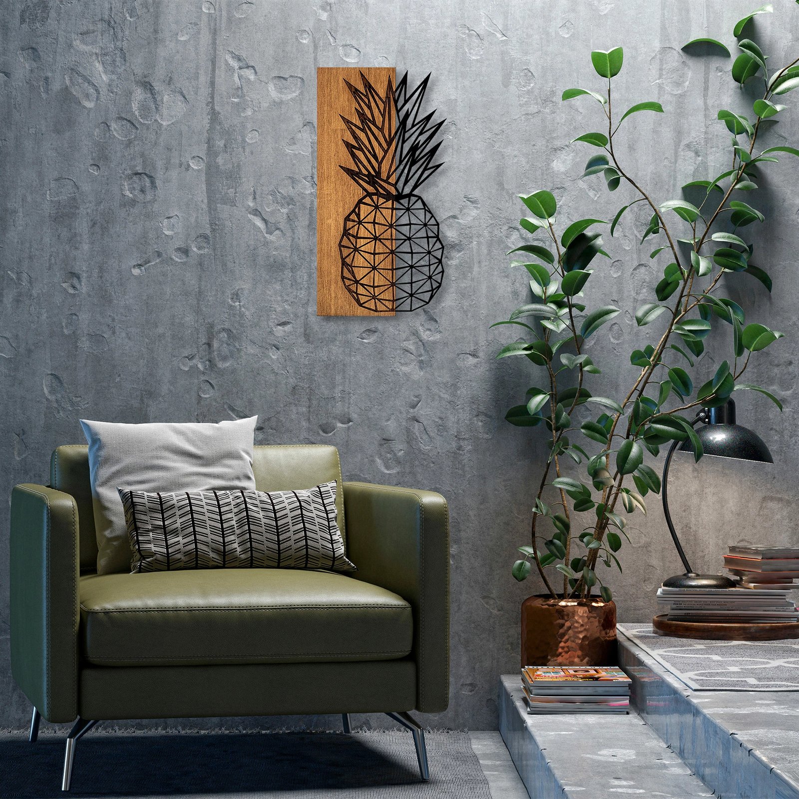 Aksesor dekorativ për mur, dru dhe metal, Wallity MA-298, ngjyrë arre, 58x30cm