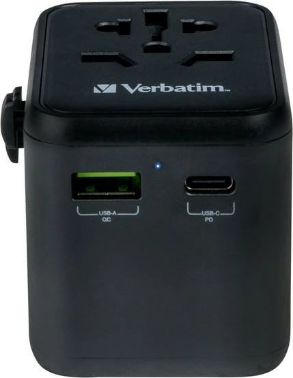 Adapter udhëtimi universal Verbatim UTA-02, 20W, 1x USB-C, 1x USB-A, i zi