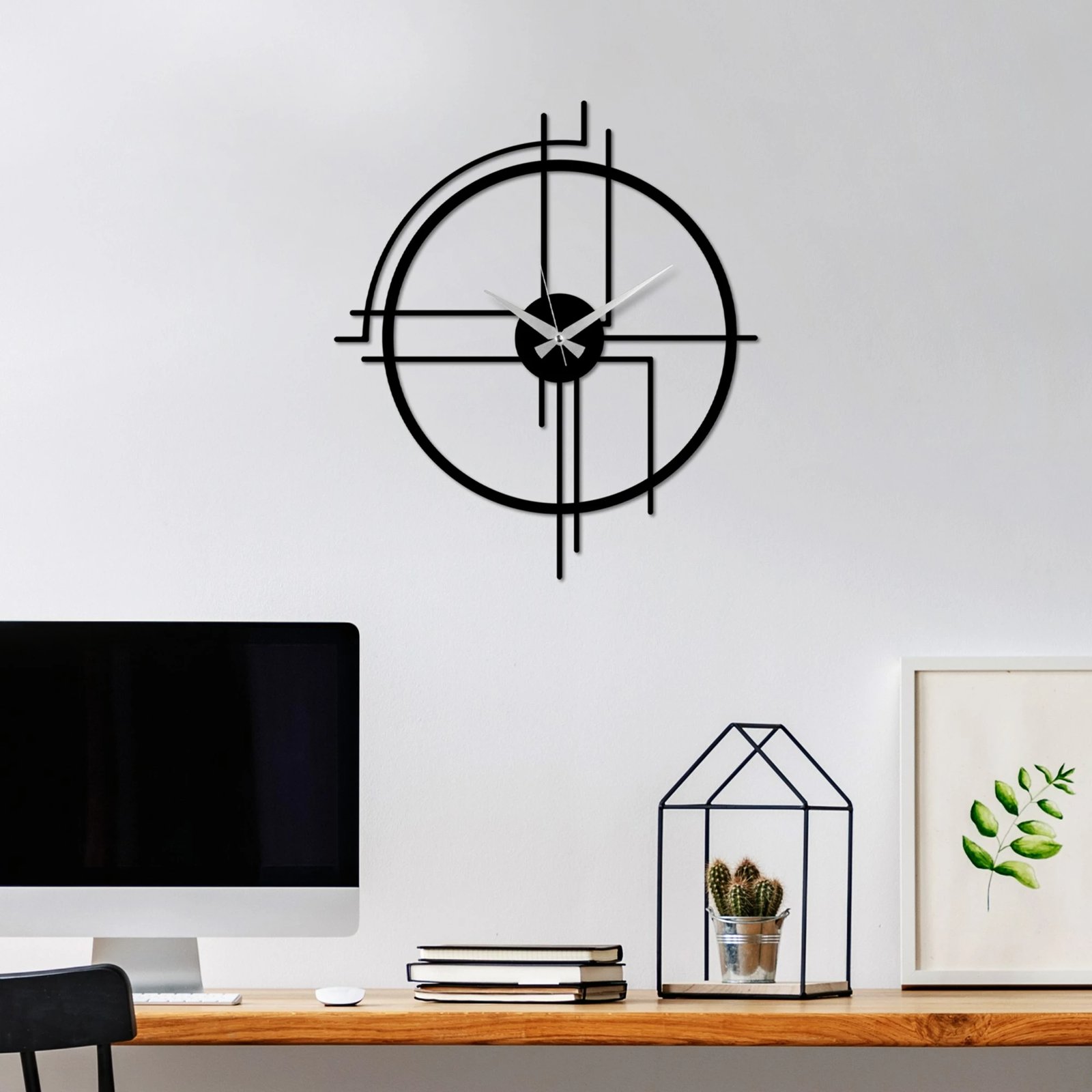 Orë muri dekorative prej metali Wallity, minimaliste, ngjyrë e zezë, 49x43cm