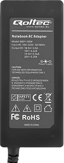 Adapter rryme Qoltec 50011, 65 W, e zezë