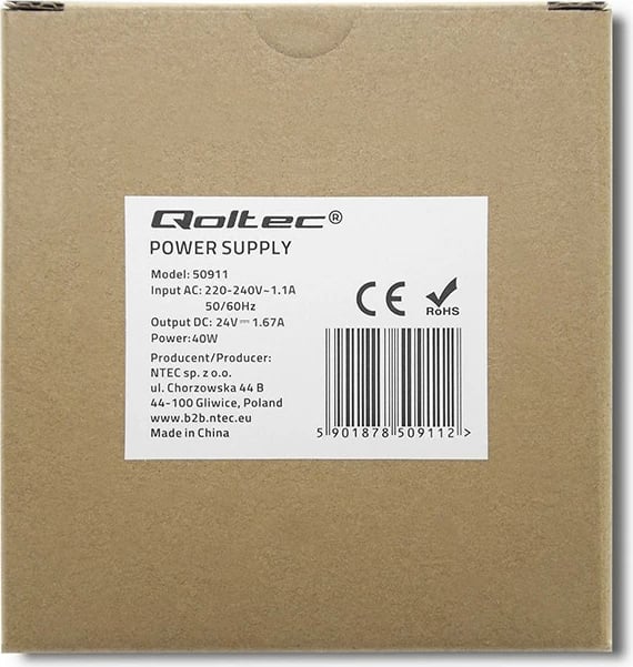 Furnizues energjie për shina DIN Qoltec 50911, 40W, 24V, Slim, Bardhë