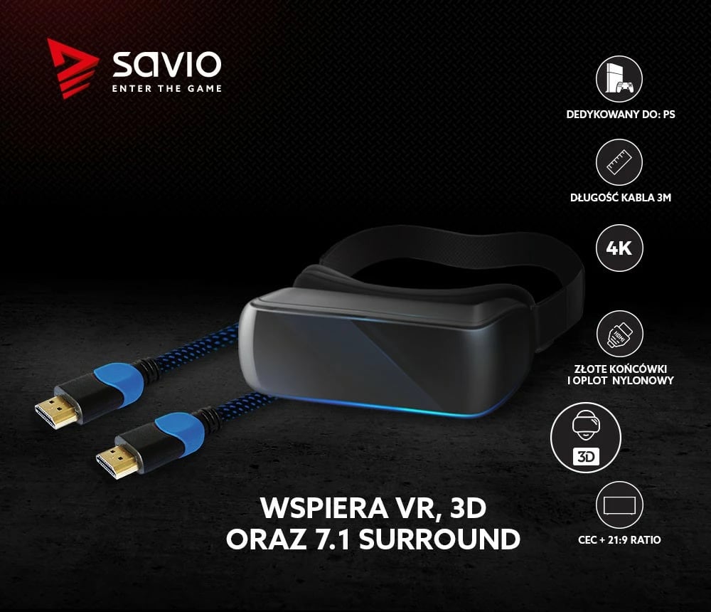 Kabllo HDMI Savio GCL-05, 3m, 2.0, Najlon, Zezë/Blu