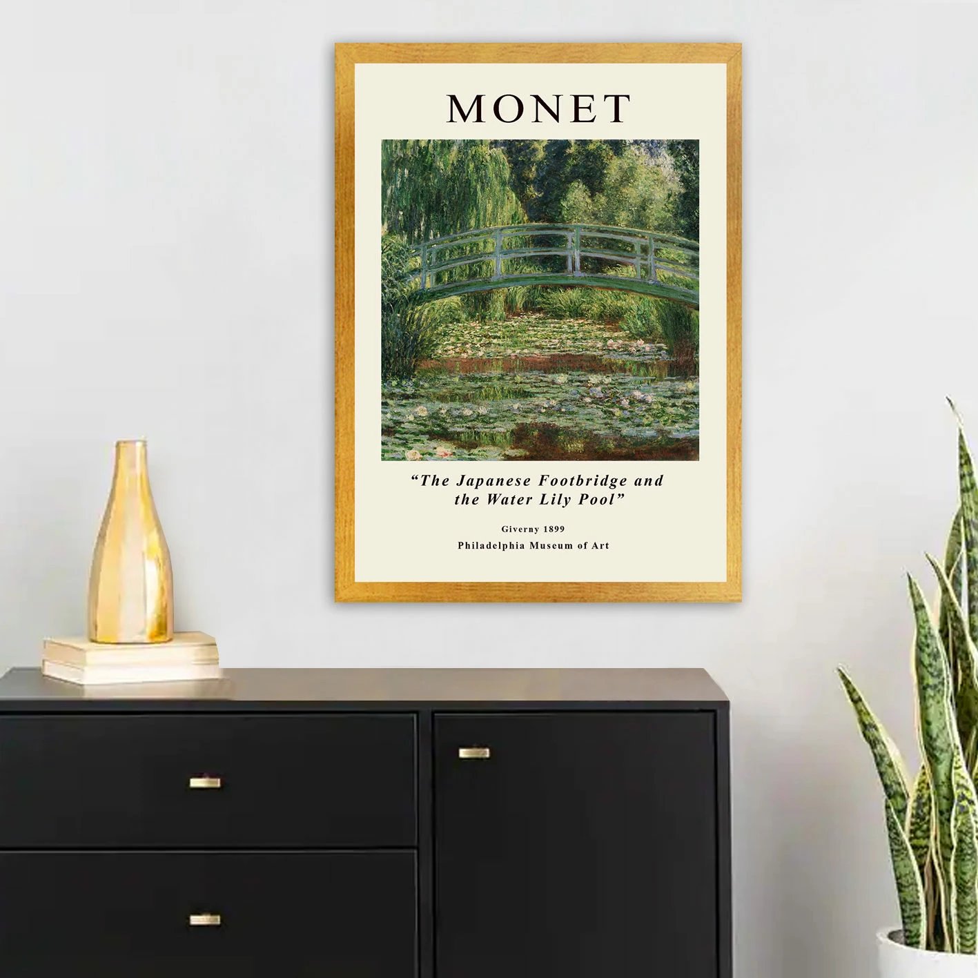 Pikturë dekorative me kornizë, Monet, Ura japoneze dhe pishina me zambakë uji, shumëngjyrëshe, 35x45cm