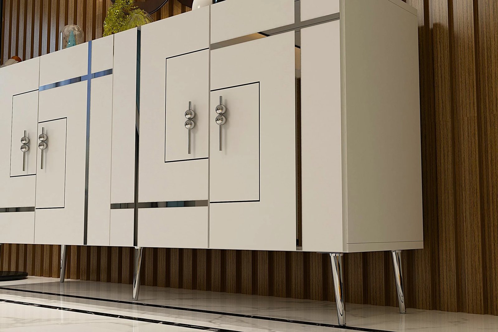 Konsol Skye Decor, Line KB150, e bardhë, argjend