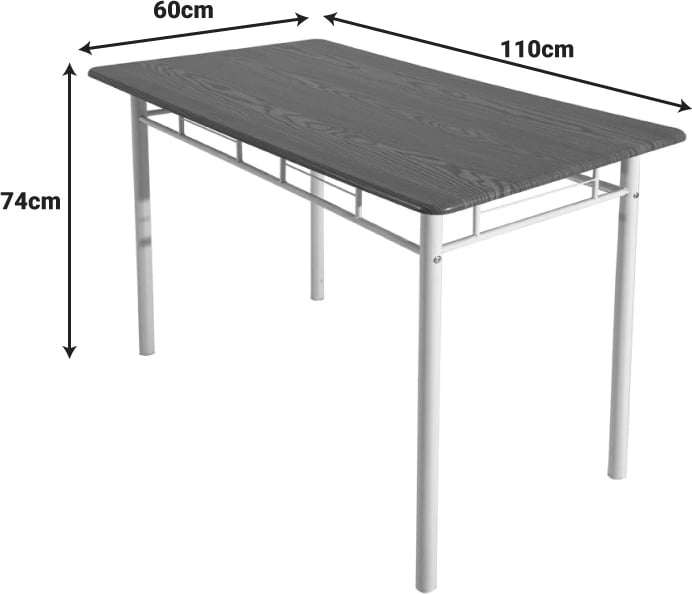Tavolinë me karrige Roza II, set 5 copë, MDF natyrale, këmbë metalike të bardha, 110x60x74cm