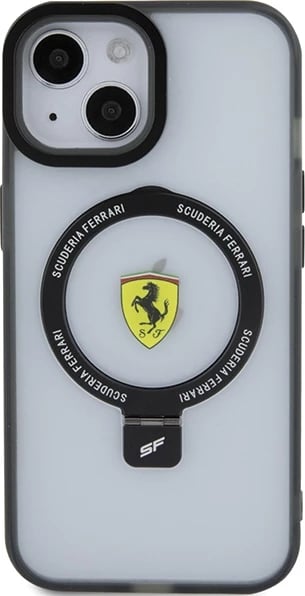 Mbështjellës Ferrari FEHMP15SUSCAK për iPhone 15 6.1", Ring Stand, MagSafe, zi