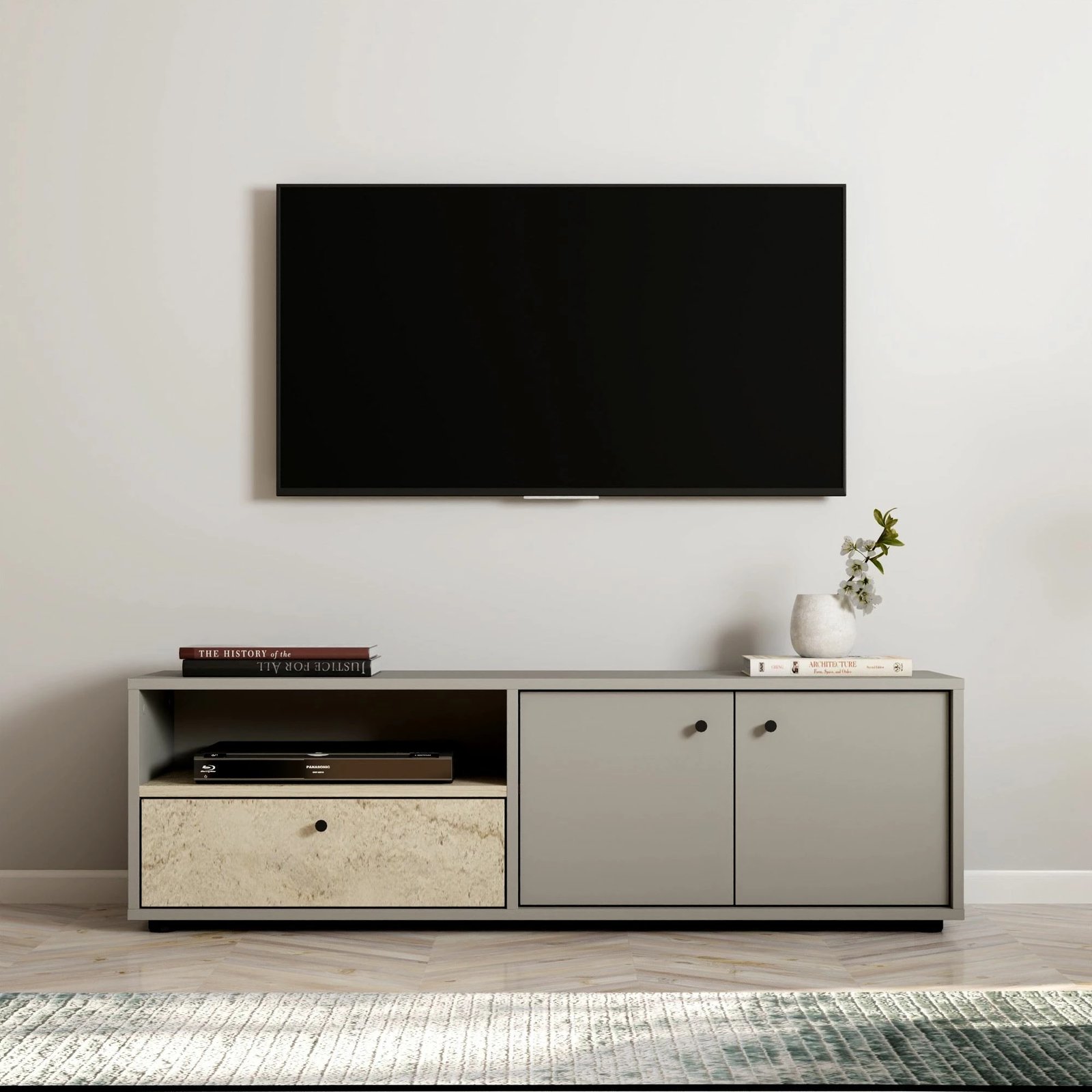 Komodë TV Skye Decor, gri, travertin