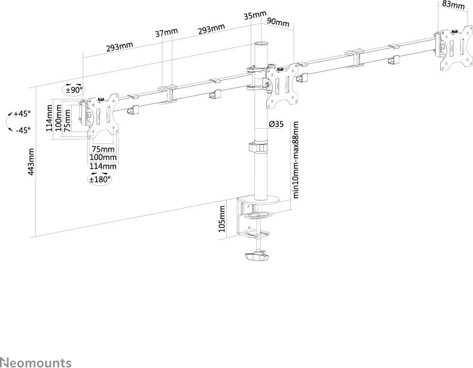 Krah tavoline për monitorë Neomounts FPMA-D550D3BLACK, 3 ekrane, 27 inç, VESA 100x100, i zi
