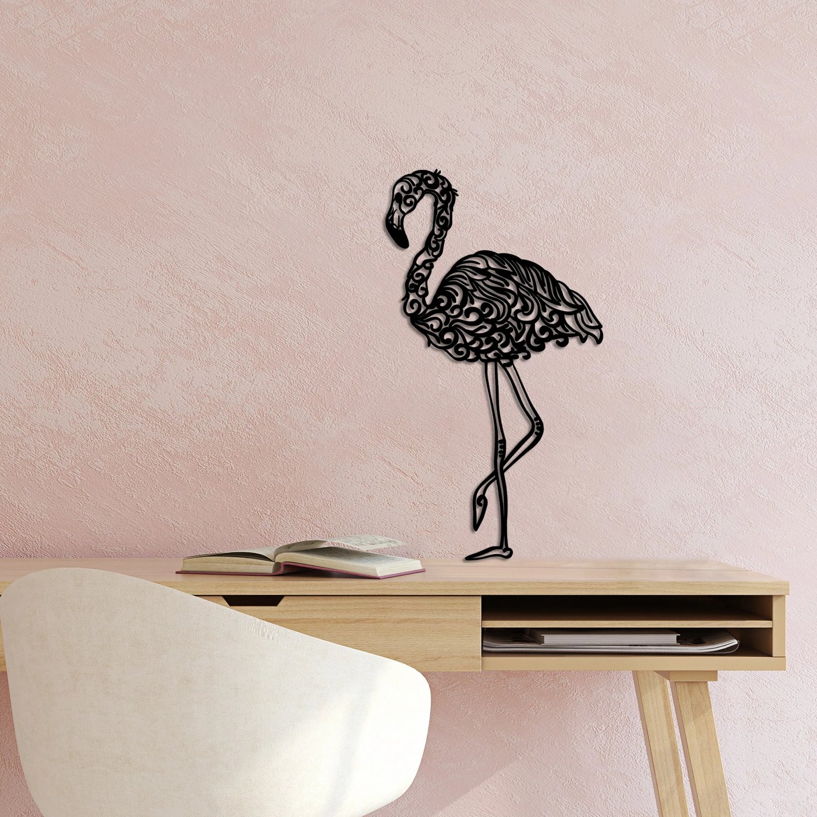 Aksesor dekorativ metalik për mur, flamingo, Wallity, 50x27cm, i zi