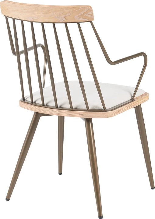 Karrige me mbështetëse Posse, metal bronzi, dru i bardhë, stof bezhë, 52x59x83cm