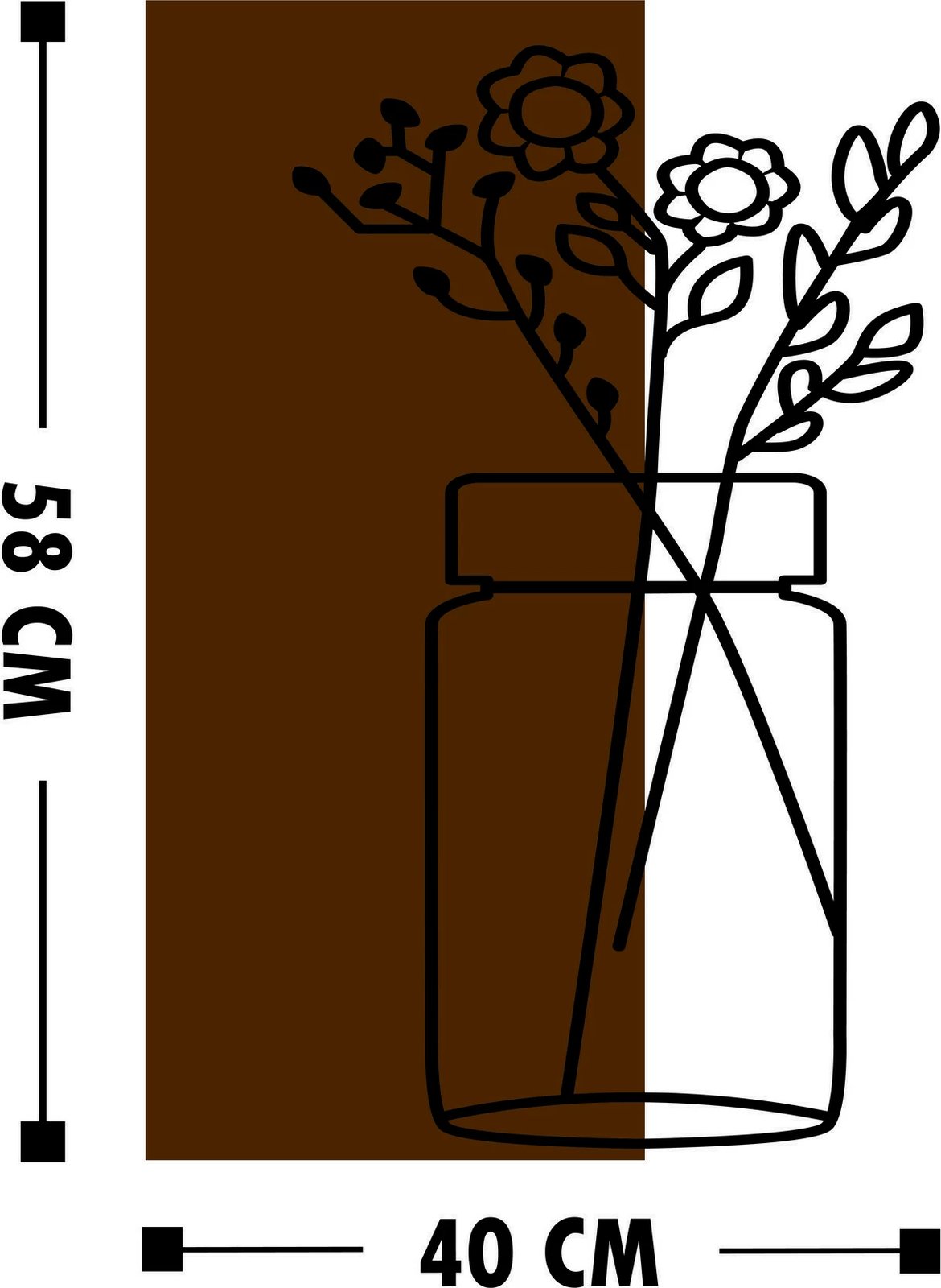 Aksesor dekorativ për mur, dru dhe metal, Wallity Cicek1, ngjyrë arre, 40x58cm