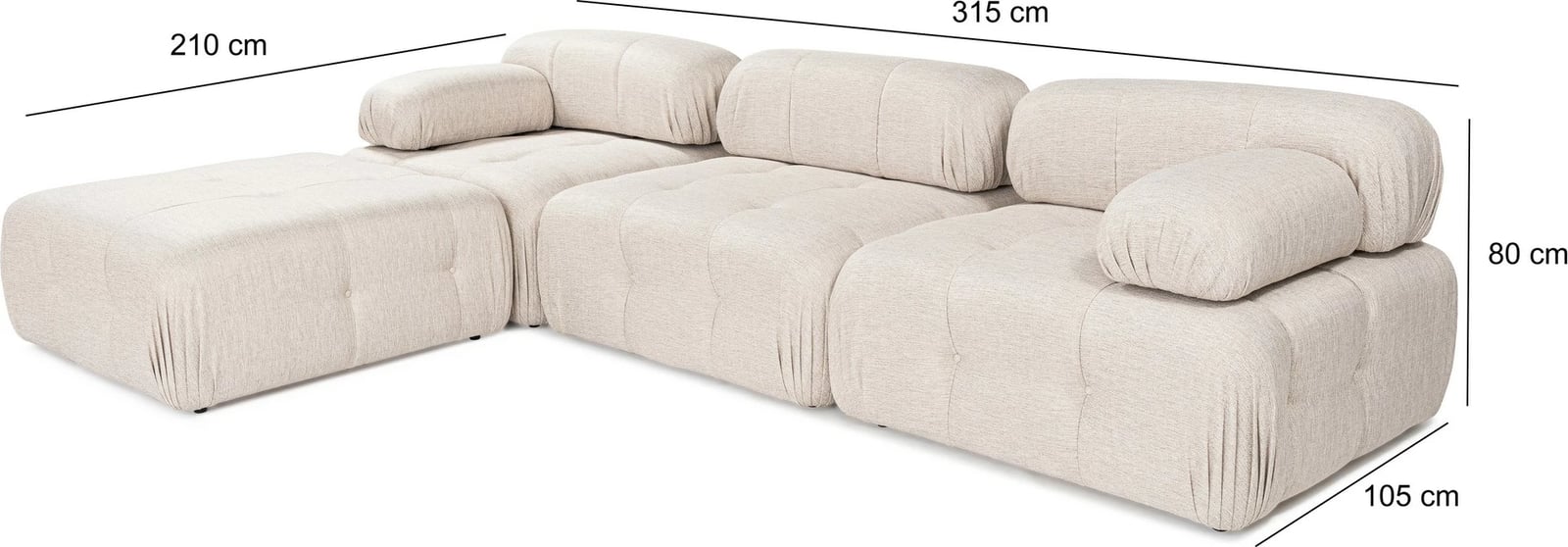 Këndare Atelier del Sofa Doblo 3 ulëse me pouffe, ngjyrë kafe e çelët