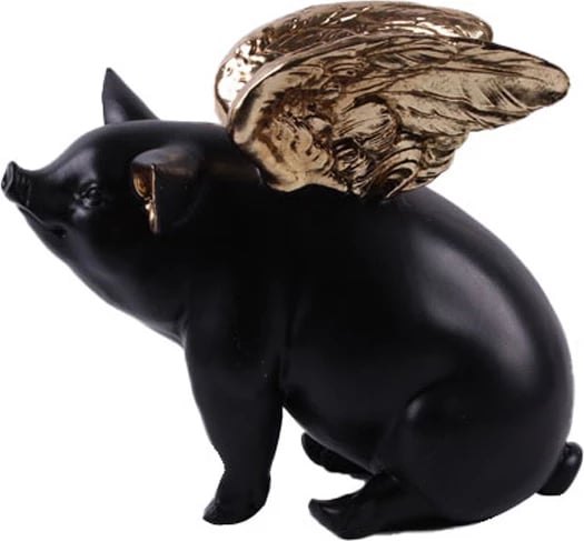 Dekor derr me krahë, ngjyrë e zezë dhe ari, 26x17x23cm Dekor derr me krahë, ngjyrë e zezë dhe ari, 26x17x23cm