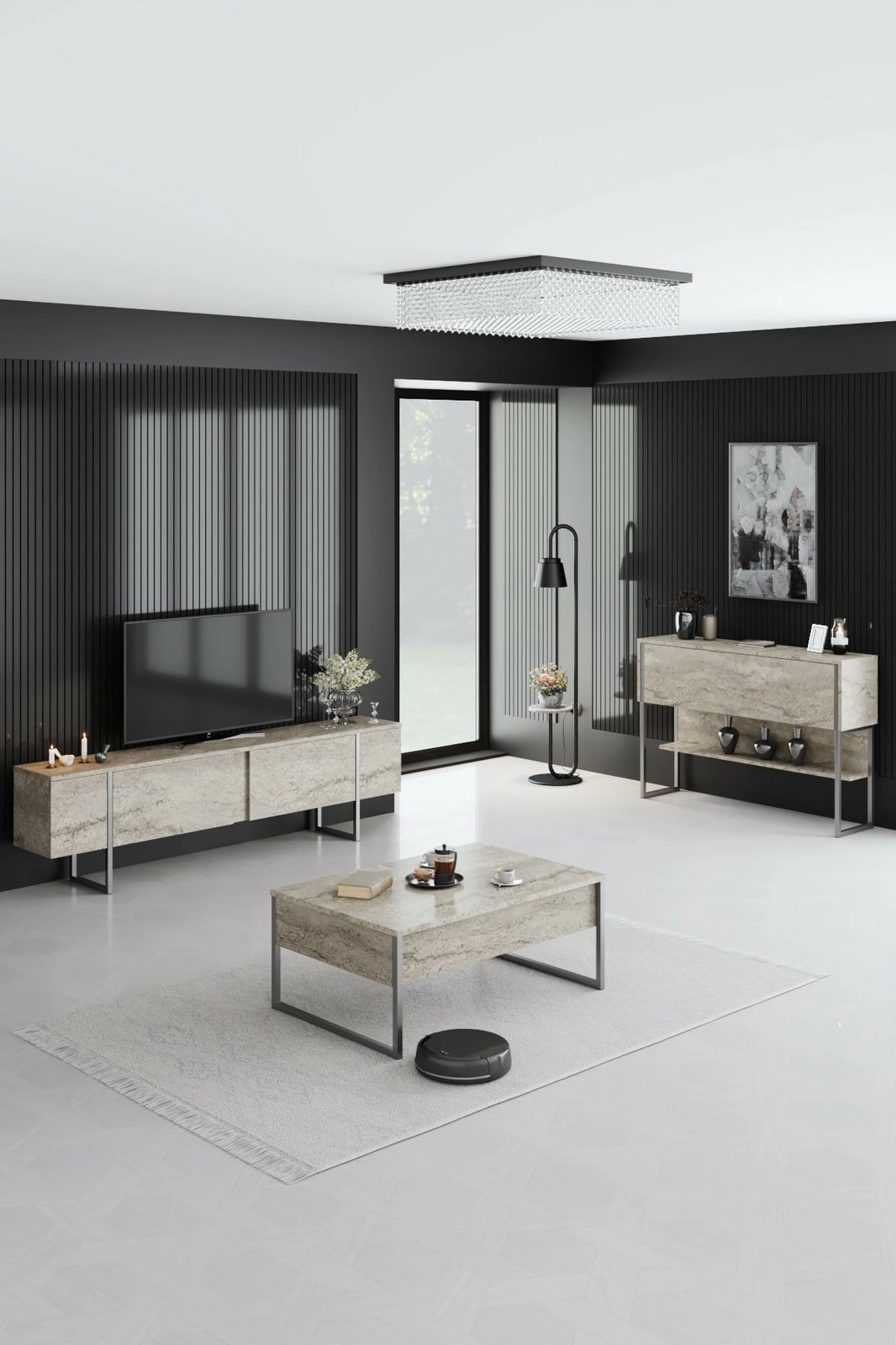 Komodë Hanah Home, Luxe, travertin dhe argjend