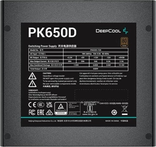 Kasë furnizuesi DEEPCOOL PK650D, 650W, 80 PLUS Bronze, e zezë