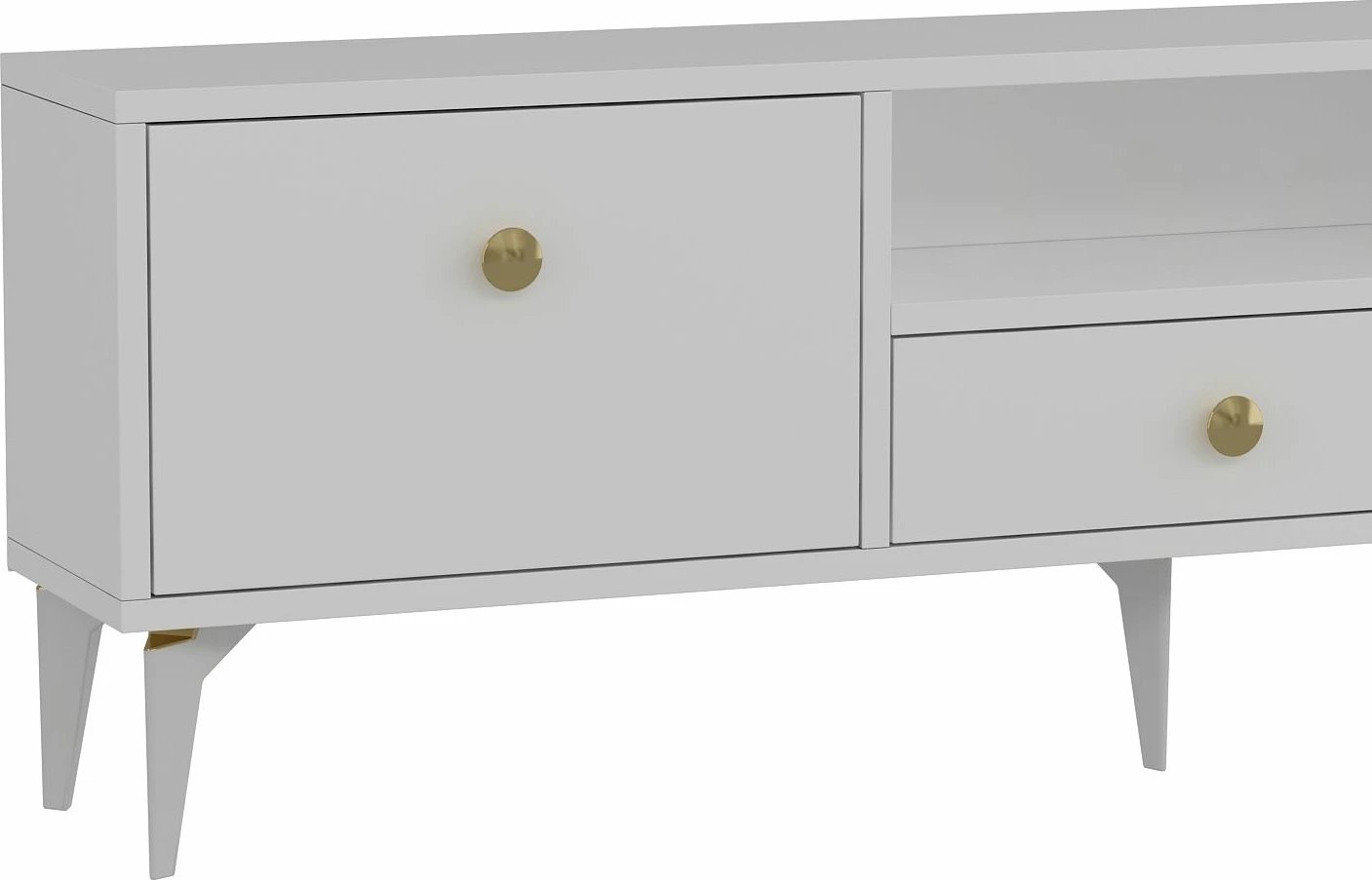 Komodë TV Skye Decor, 1300-DROP-1, e bardhë dhe ari