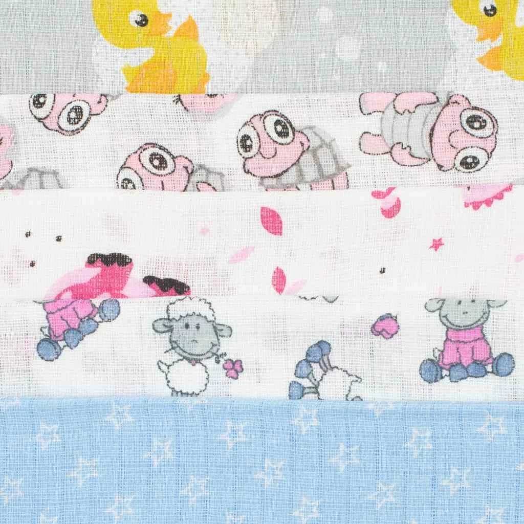 Pelena pambuku me printa, NEW BABY STANDARD 60x80 cm, set 10 copë, ngjyra të përziera