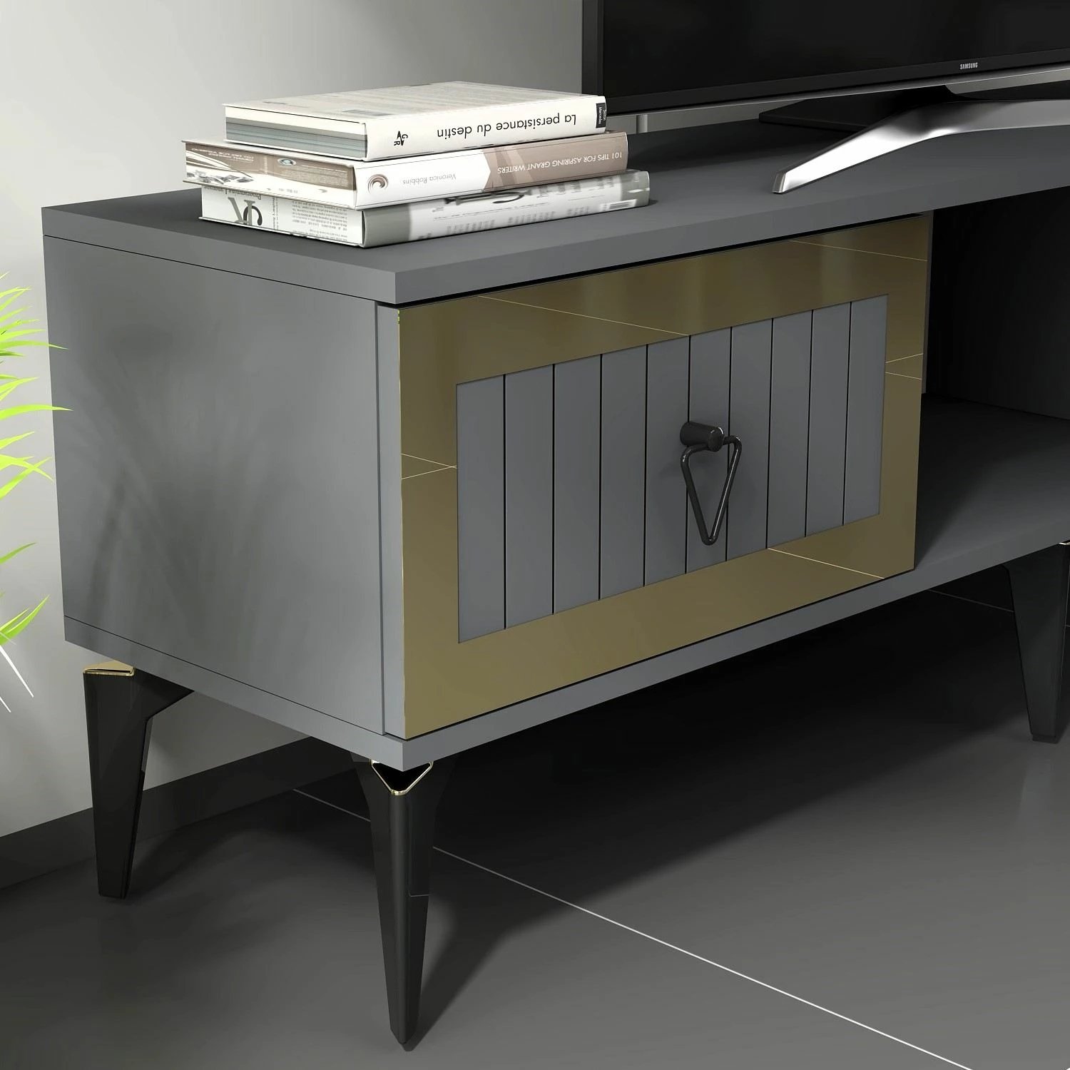 Komodë TV Skye Decor, Linda, antracit dhe ar