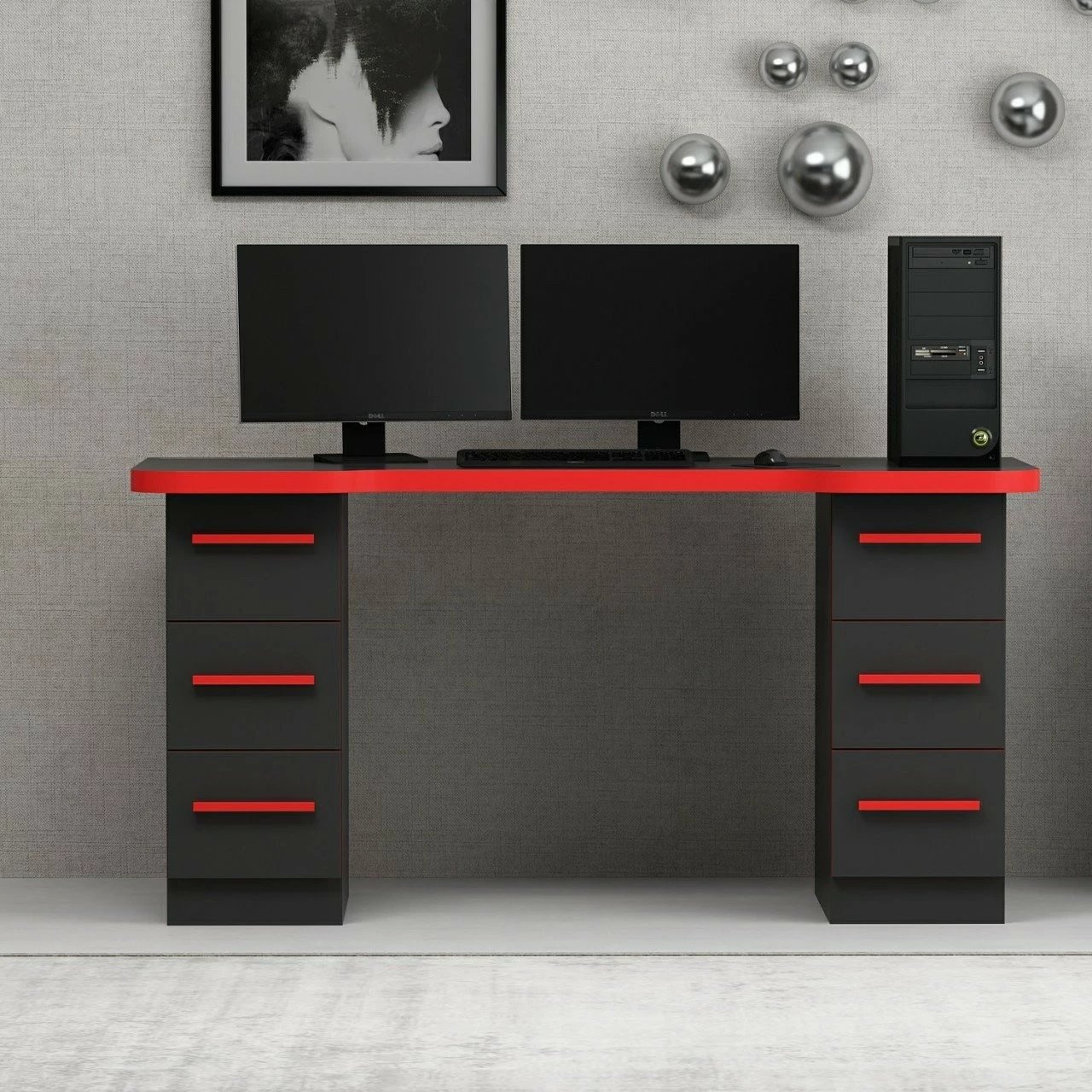 Tavolinë gaming Skye Decor Phoenix 3, e zezë me të kuqe