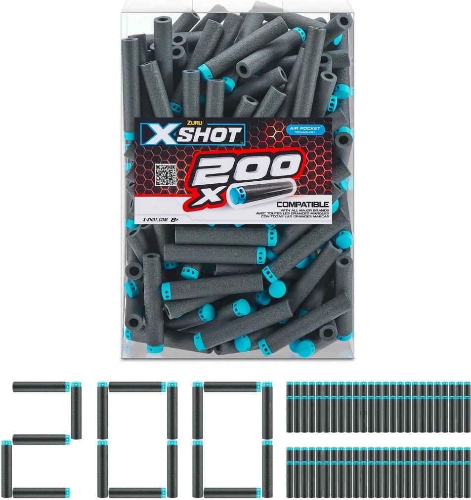 Shigjeta lodër ZURU X-Shot Excel, 200 copë, Gri/Azuri, për blaster