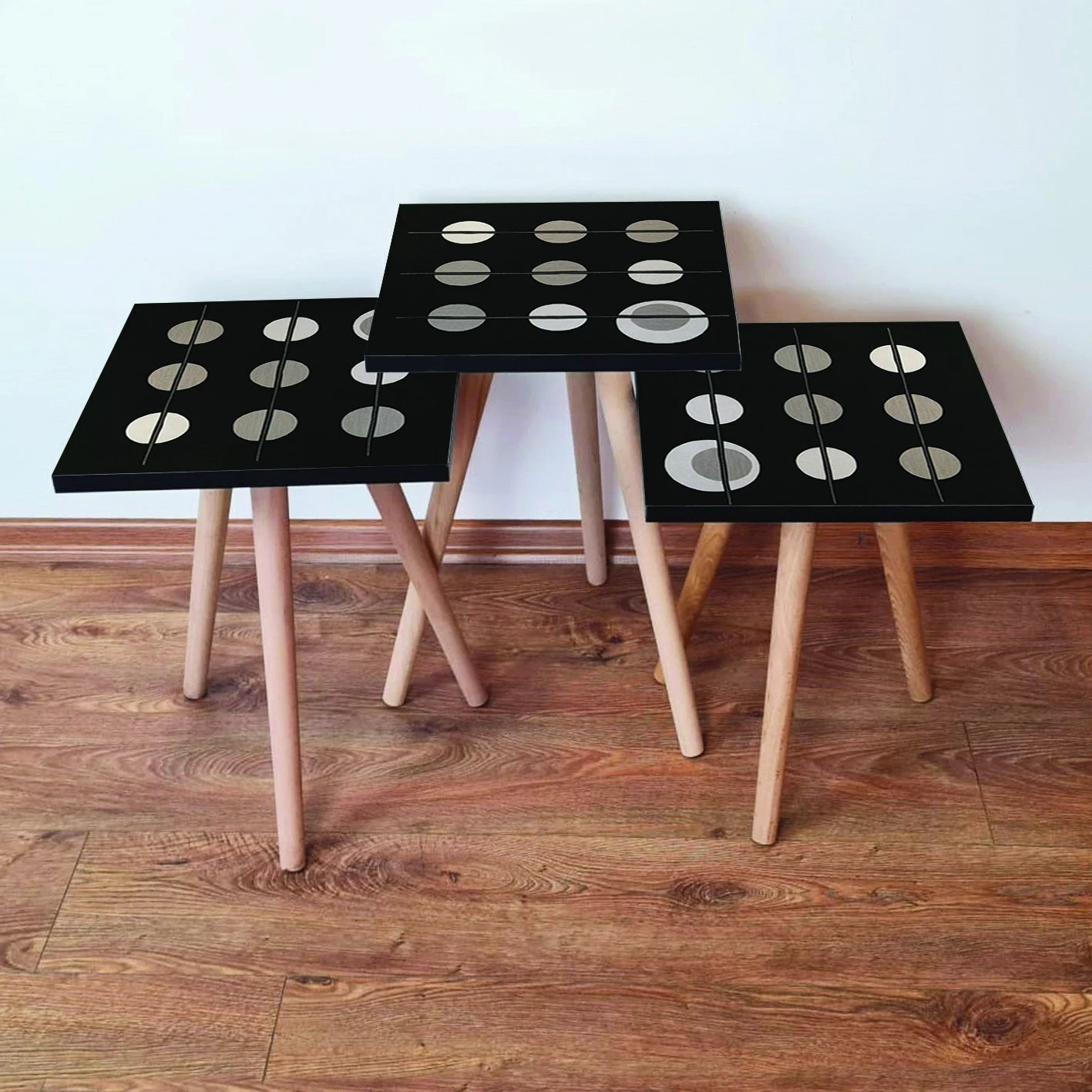 Set tavolinash ndihmëse, 3 copë, Skye Decor, ngjyrë e zezë/gri/bezhë, 3Shp66