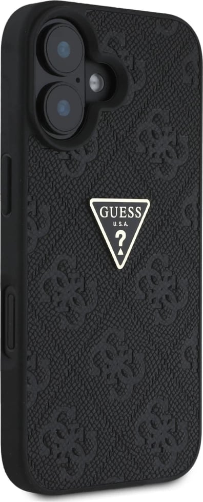 Mbështjellës Guess Hot Stamp 4G Pattern Triangle Metal Logo për iPhone 16, i zi Mbështjellës Guess Hot Stamp 4G Pattern Triangle Metal Logo për iPhone 16, i zi