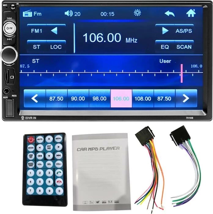 Monitor për veturë Podofo K0126, 7 inç, Mirror Link, Bluetooth, USB, FM, i zi