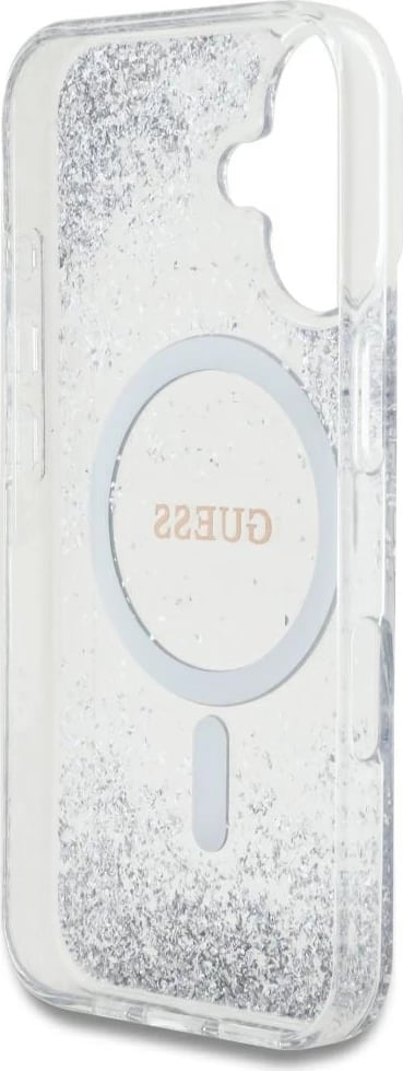 Mbështjellës Guess HC Resin Bottom Glitter MagSafe për iPhone 16, Argjendtë