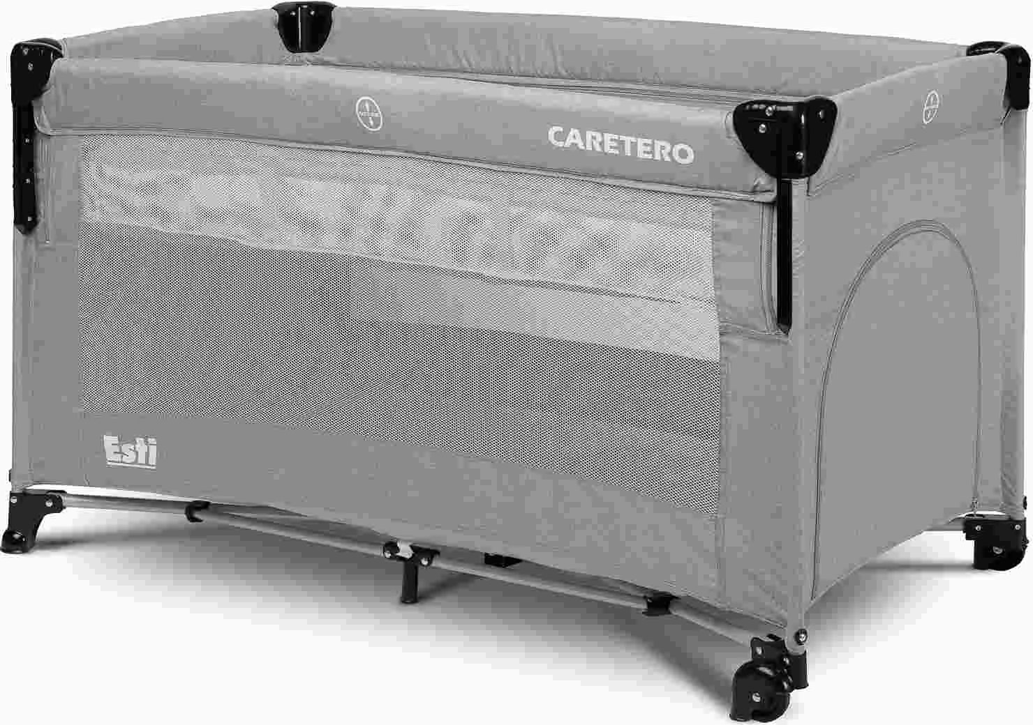 Krevat udhëtimi, CARETERO, Esti, 120x60 cm, me anësore të ulshme dhe rrota, gri