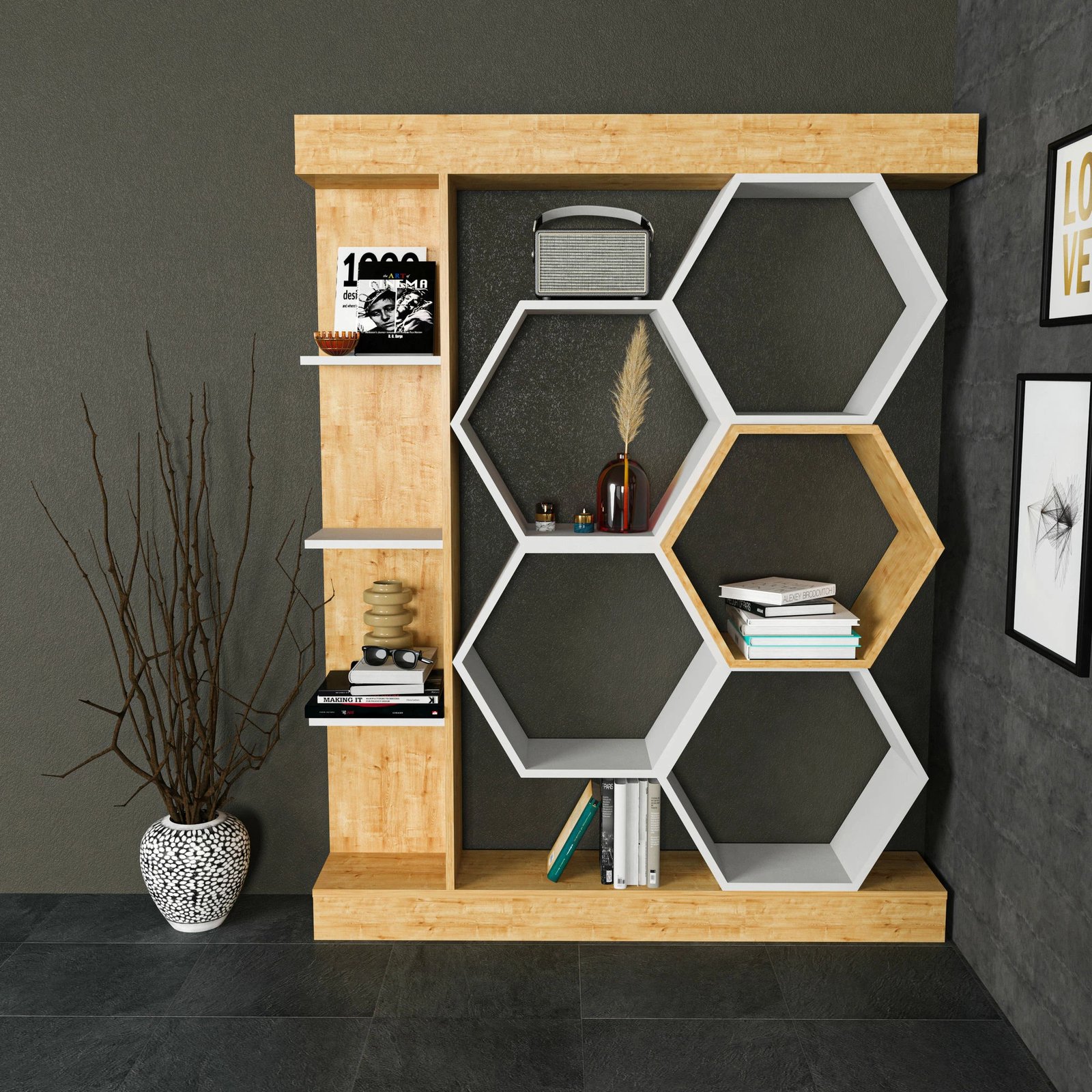 Raft librash Hanah Home, Sueno, i bardhë dhe lis