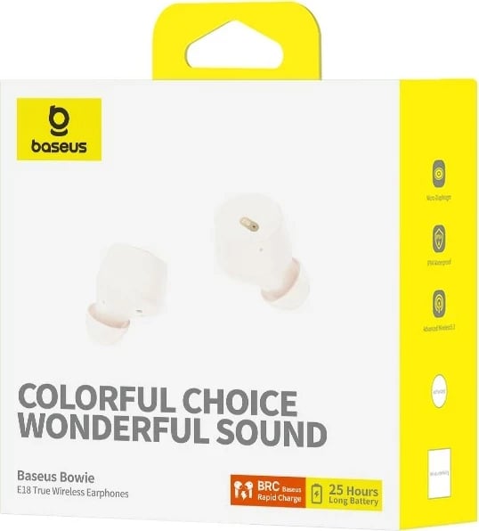 Kufje Baseus Bowie E18, True Wireless Stereo (TWS), Bluetooth, Bardhë