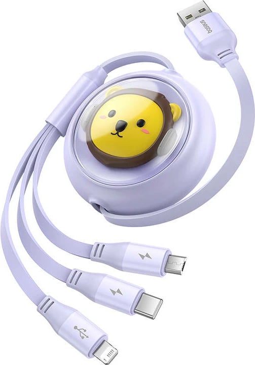 Kabllo karikimi 3-në-1 Baseus, USB në USB-C, Micro USB, Lightning, 1.1m, vjollcë